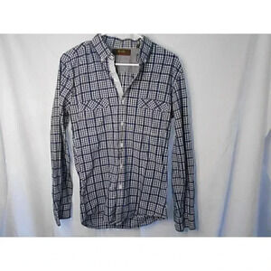 TASSO ELLA Men's Size Medium Navy Checked Plaid Fitted Button Down Shirt